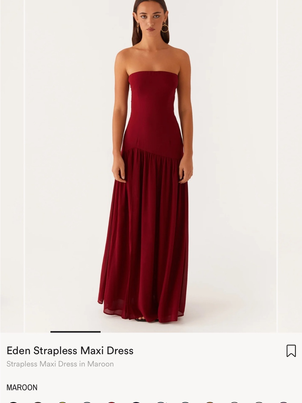 Peppermayo Eden Strapless Maxi Dress in Maroon